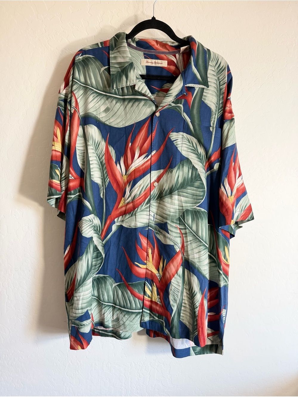Tommy Bahama 100% Silk Floral Palm Print Button Up Shirt Men’s 2XL